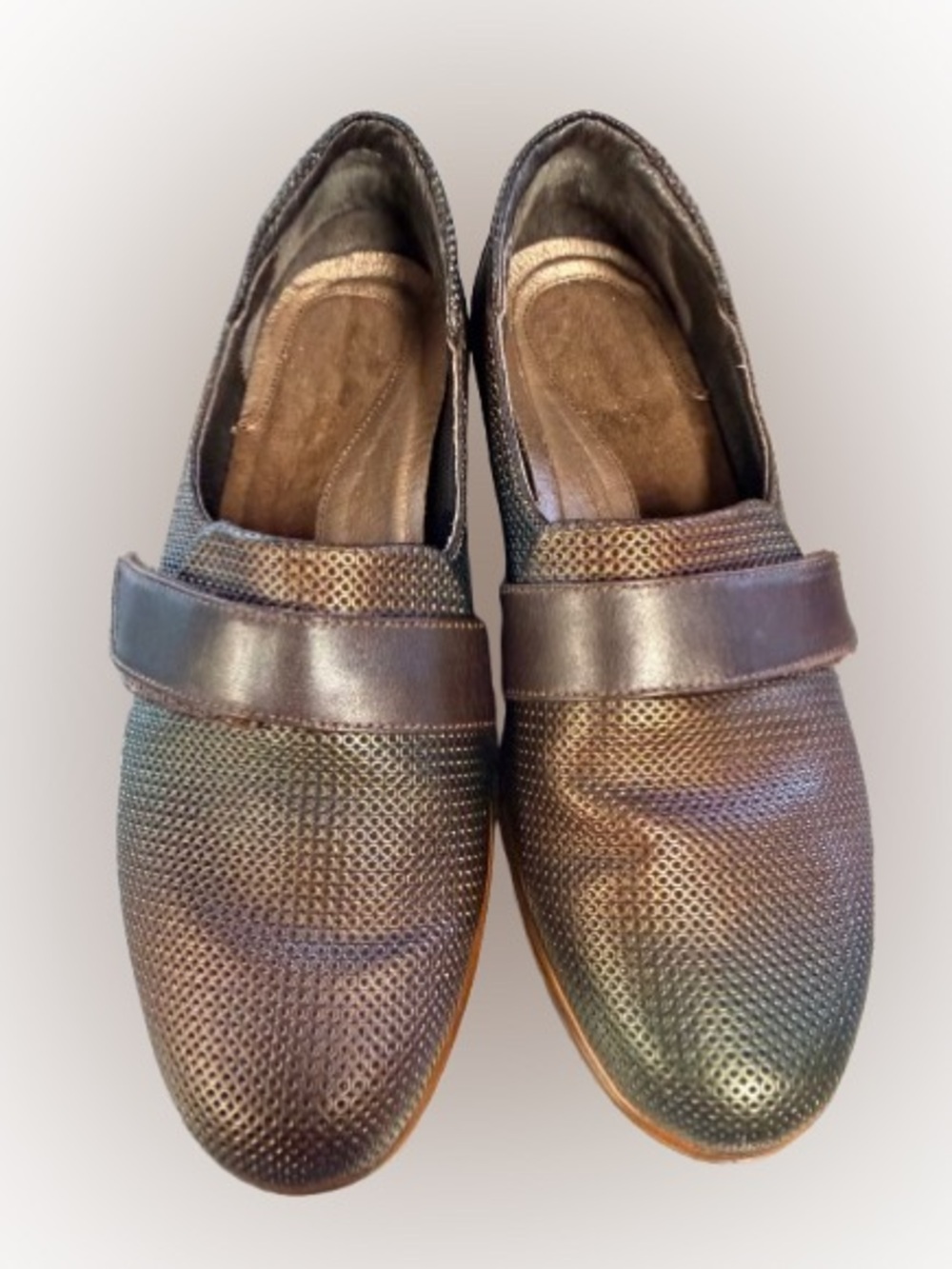 Naot Wind Leather Comfort Loafers EU 36 US 5.5-6 Brown Green Textured Hook Loop